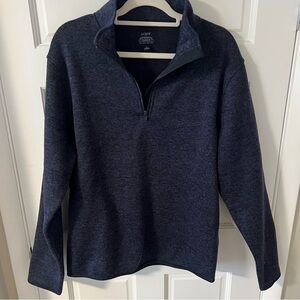 J. Crew Men's Blue Heather 1/4 zip Authentic Fleece Pullover  Large LIKE NEW